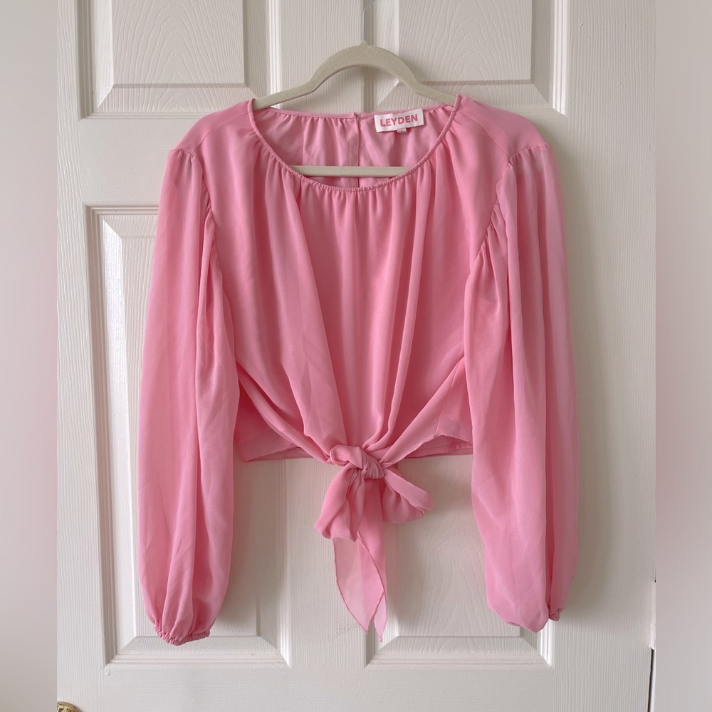 Leyden Pink Tie Front Chiffon Blouse